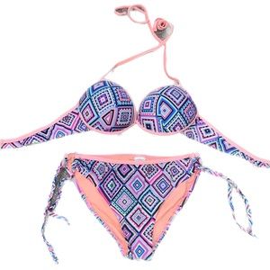 Neon Purple/Orange Geometric Matching Bikini set